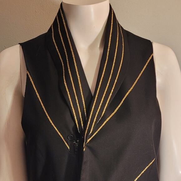 ESCA Black & Gold Glitter Uniform Style Vest Women’s Small Casino Costume Zipper - Picture 3 of 14